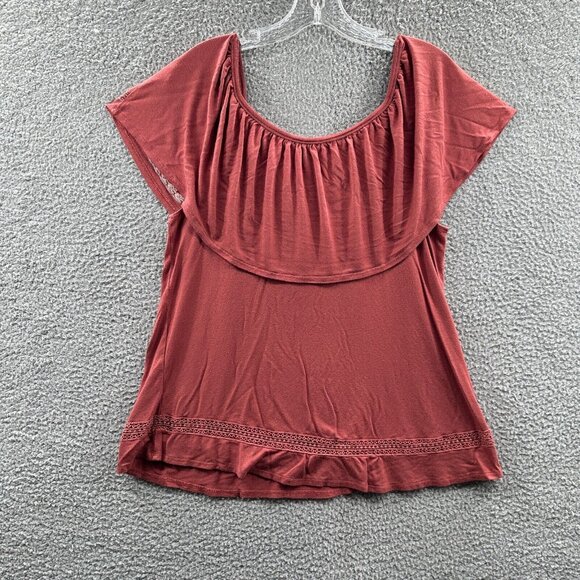 Knox Rose Womens Top Medium Rust Red Embroidered Sleeveless Shirt BOHO Stretch - Picture 2 of 9